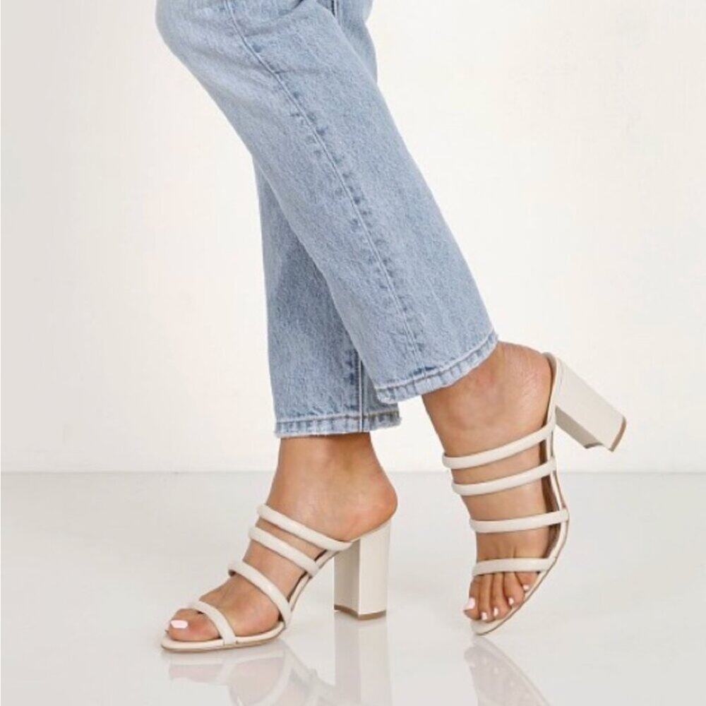 Schutz Felisa Pearl White Round Strap Block Heel Sandal Size 6.5